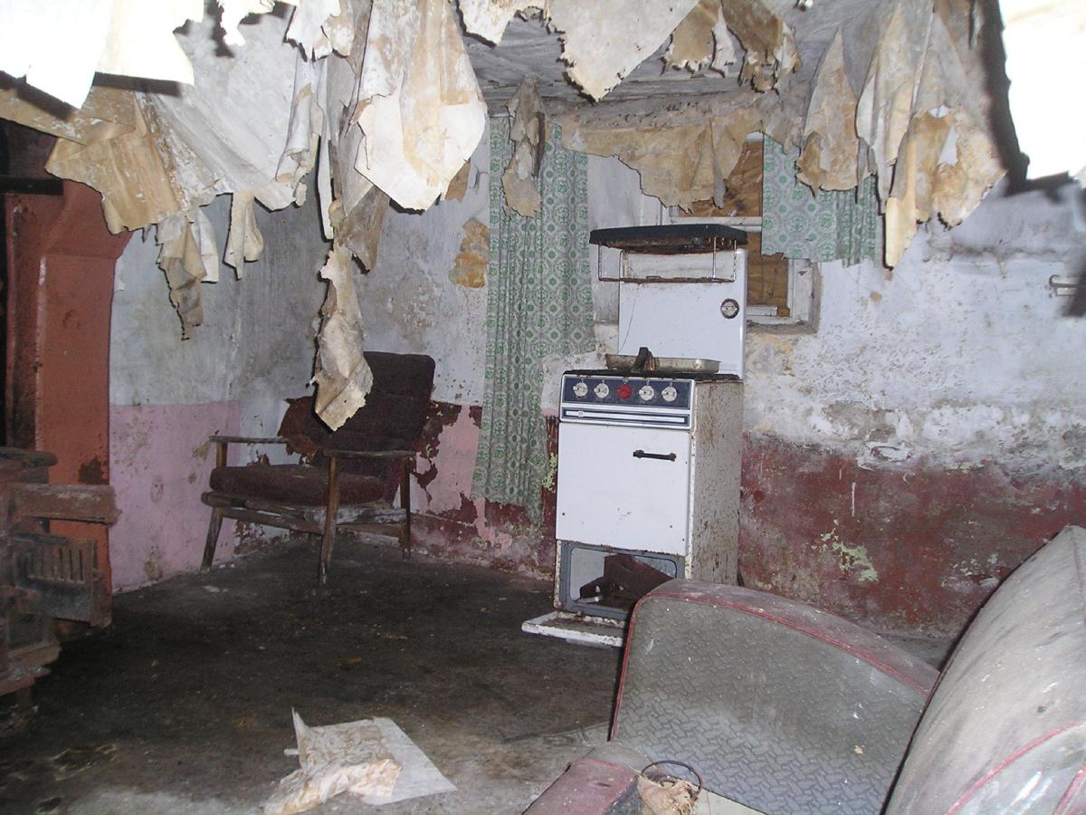 Collapsing ceiling in abandoned house, Glenshesk
