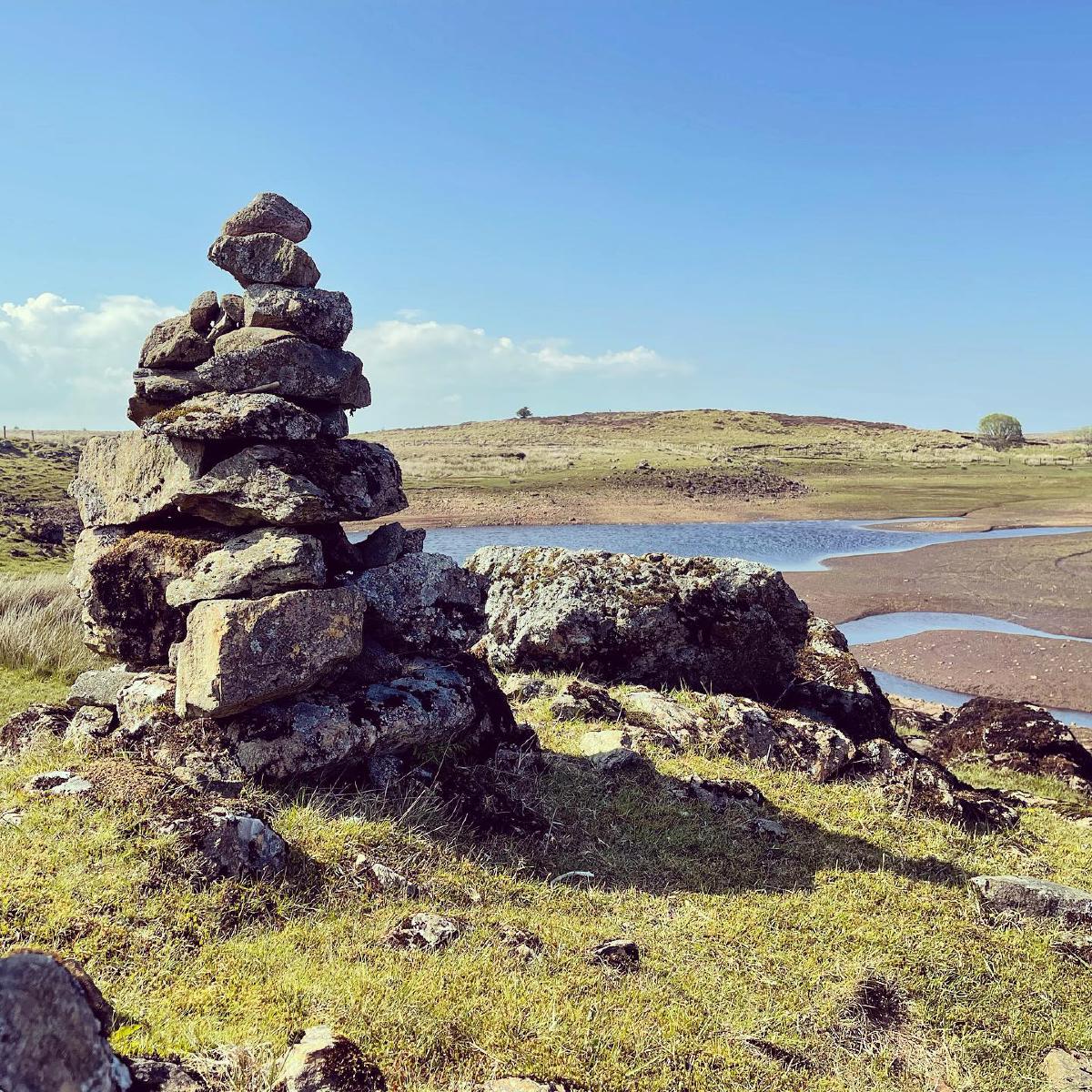 Rocks piled on island in Vanishing Lake